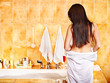 Woman relaxing at  bubble bath.