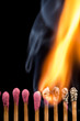 Burning matches in a line
