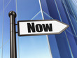 Illustration: Timeline concept: Now on Building background Timeline concept: Now on Building background