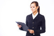 Young businesswoman with clipboard