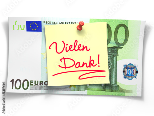Photo: 100 Euroschein mit Notiz "Vielen Dank!" 100 Euroschein mit Notiz "Vielen Dank!"
