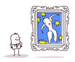man watching a famous painting
