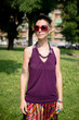 beautiful hipster short hair woman in the park