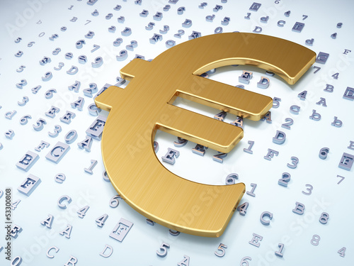 Illustration: Currency concept: Golden Euro on digital background Currency concept: Golden Euro on digital background