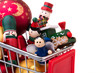 Christmas-tree decorations in a shopping cart