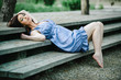 fashion brunette posing outdoors