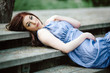 fashion brunette posing outdoors
