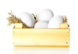 Many eggs in box isolated on white