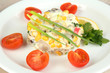 Small portion of food on big plate close up