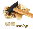 Golden nuggets with hummer isolated on white