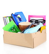 Personal property in carton isolated on white