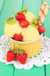 Photo: Delicious ice cream with fruits and berries in bowl Delicious ice cream with fruits and berries in bowl