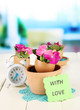 Photo: Flowers growing from egg shell, on bright background Flowers growing from egg shell, on bright background