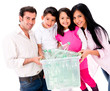 Family recycling bottles