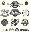 Vector Set: Retro Race Car Driver Labels and Icons