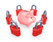Red locks around pink piggy bank.