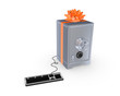 Iron safe and keyboard.