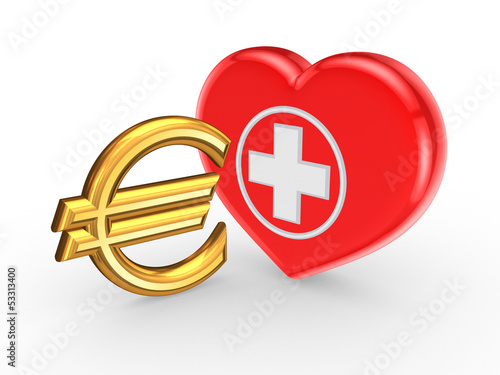 Illustration: Euro sign and symbol of medicine. Euro sign and symbol of medicine.