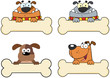 Cartoon Dogs Over A Bone Banner.Collection