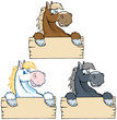 Set of Horses with Wood Sign.Collection