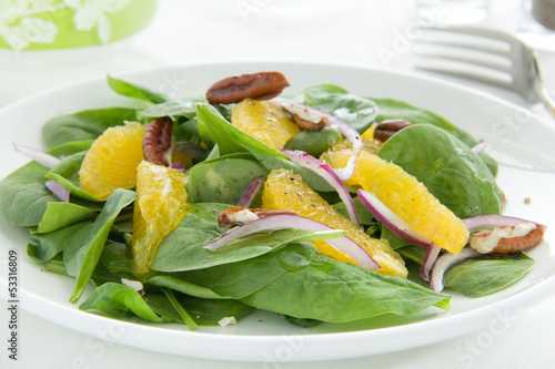Photo: Salad with oranges and spinach. Salad with oranges and spinach.