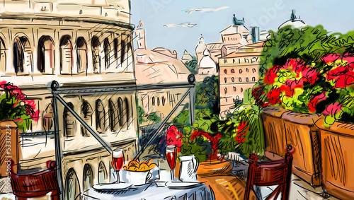 Illustration: Street in Tuscany - illustration Street in Tuscany - illustration