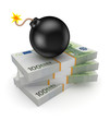 Black bomb on a stack of euro.