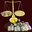 Scales of justice and handcuffs concept