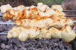 Shish kebab on the improvised oven made of brick