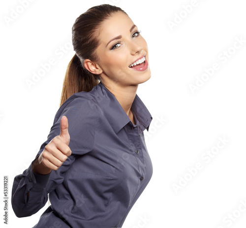 Photo: Happy smiling business woman with ok hand sign Happy smiling business woman with ok hand sign