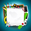Modern school background with school supplies and empty paper