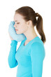Woman having a terrible tooth ache.
