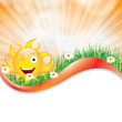 Sunny summer background with sunlight and flowers