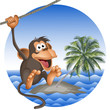 tropical beach with a palm tree and the ridiculous monkey