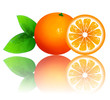 fresh ripe oranges with leaves