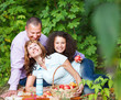 Happy young family with daughter on picnic
