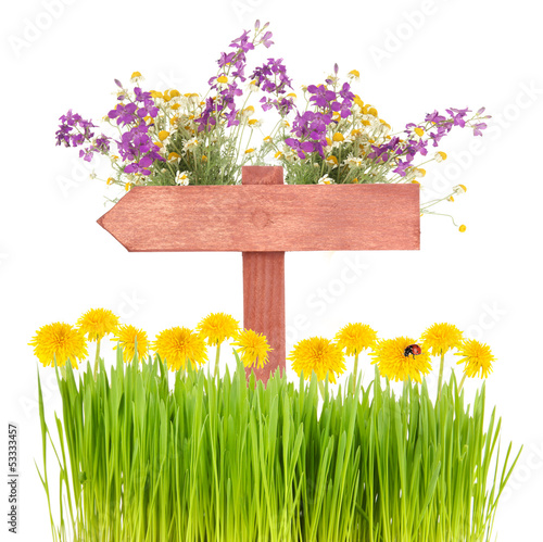 Photo: Wooden signboard outdoor isolated on white Wooden signboard outdoor isolated on white