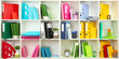 White office shelves with different stationery, close up