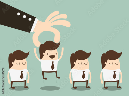 Vector: businessman choosing worker from group of businesspeople businessman choosing worker from group of businesspeople