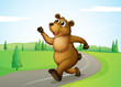 A bear running at the road