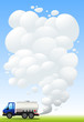 A gasoline truck emitting smoke