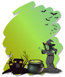 A witch and her magical pot at the cemetery