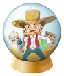 A cowboy holding a gun inside the crystal ball