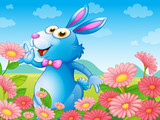 A rabbit with flowers in the garden