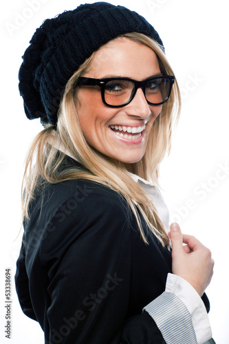 Photo: Vivacious woman in a black beret Vivacious woman in a black beret