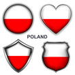 Poland flag icons, vector buttons.