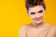 attractive woman portrait on yellow background