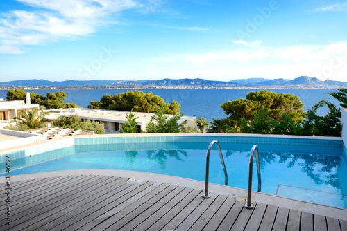 Photo: Sea view swimming pool in the luxury hotel, Peloponnes, Greece Sea view swimming pool in the luxury hotel, Peloponnes, Greece