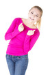 Excited happy success young woman with fists