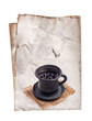 Coffee cup on old paper, background for menu